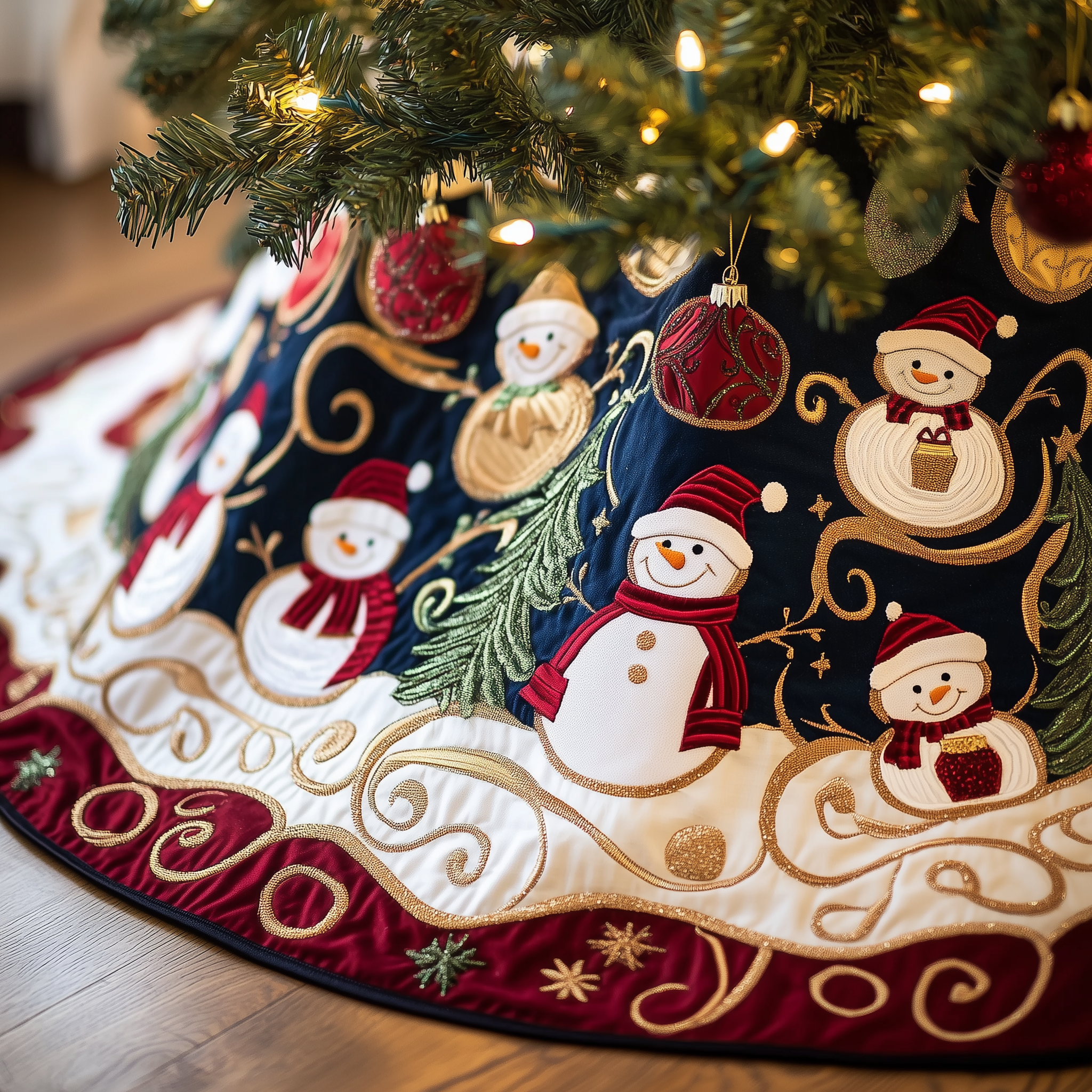 Jolly Snowman Quilted Tree Skirt Xmas Tree Base Cover Decorations The Snowman Christmas Gifts