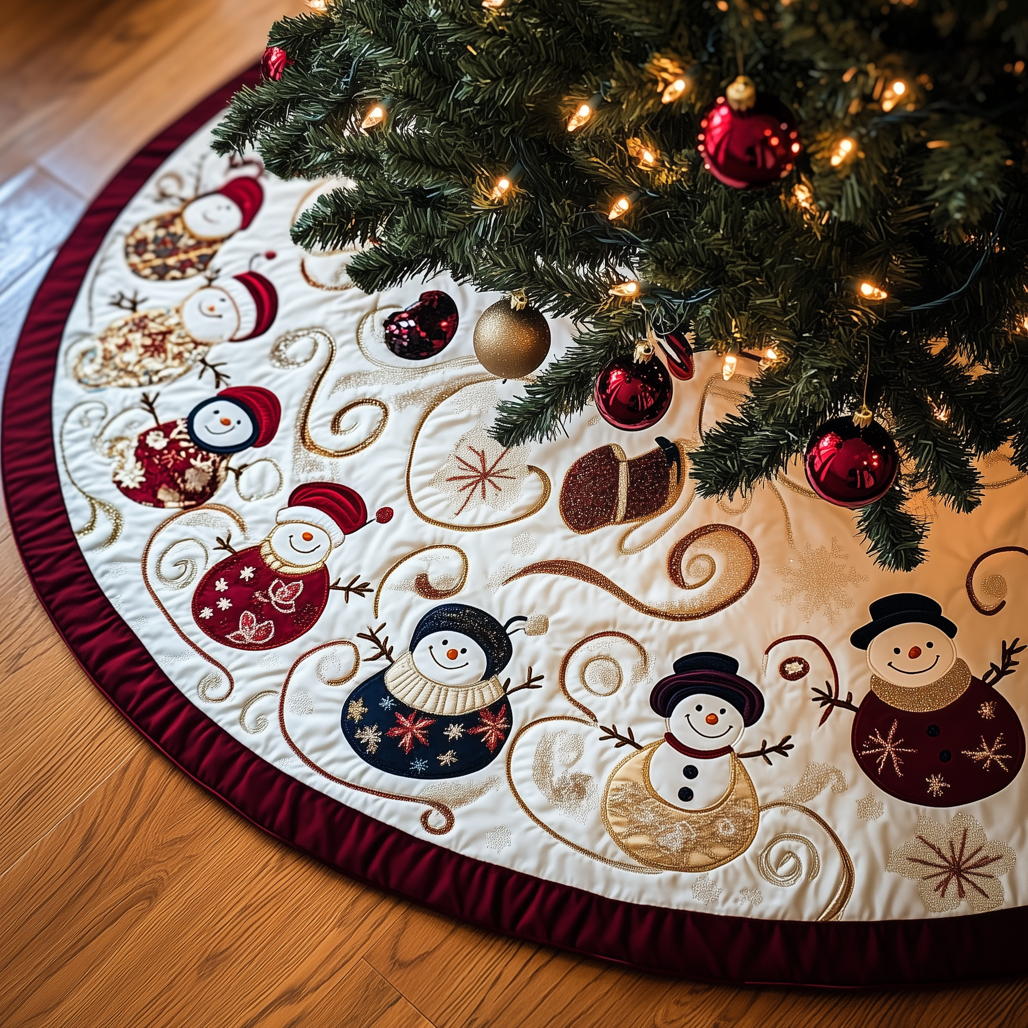 Jolly Snowman Quilted Tree Skirt Xmas Tree Base Cover Decorations The Snowman Christmas Gifts