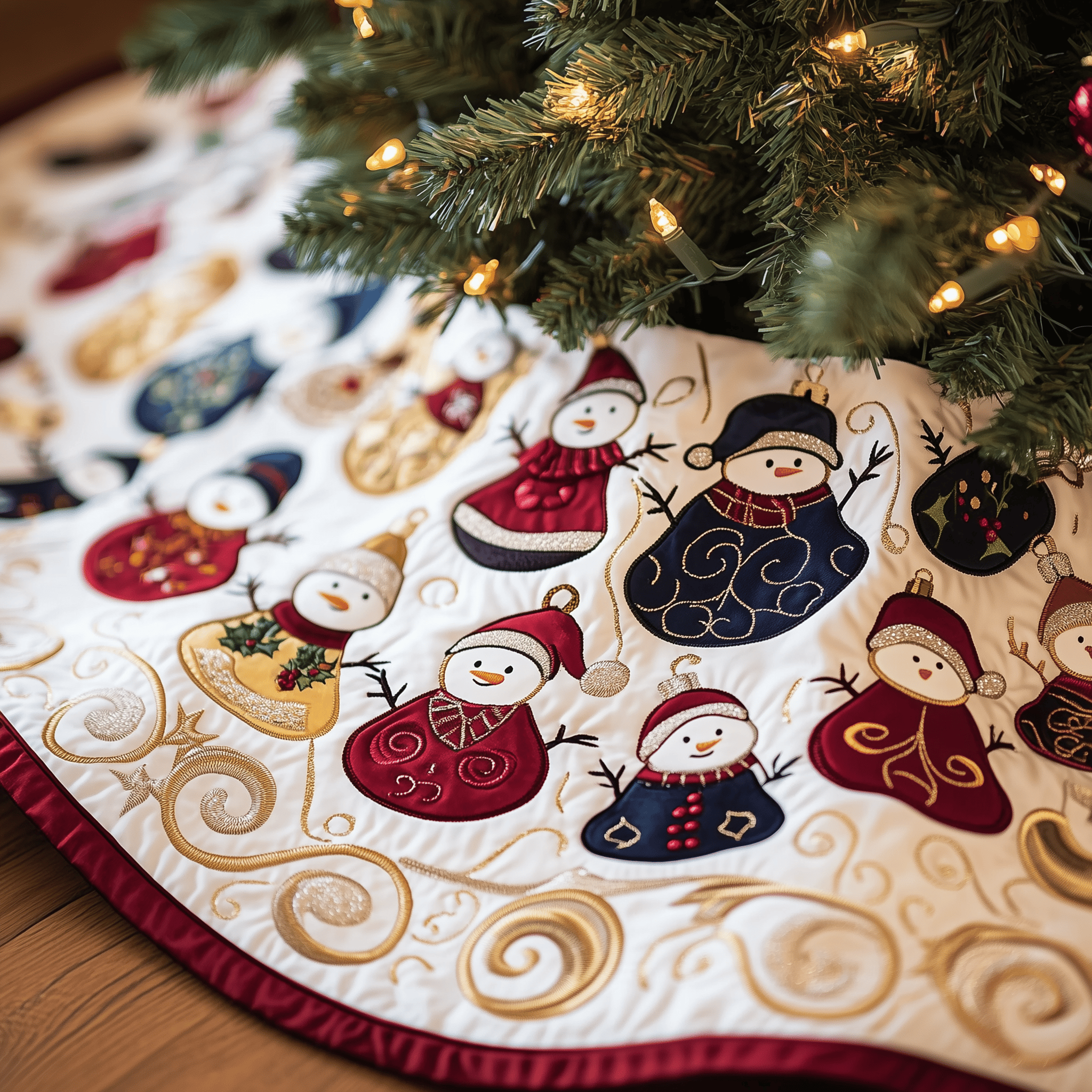 Jolly Snowman Quilted Tree Skirt Xmas Tree Base Cover Decorations The Snowman Christmas Gifts