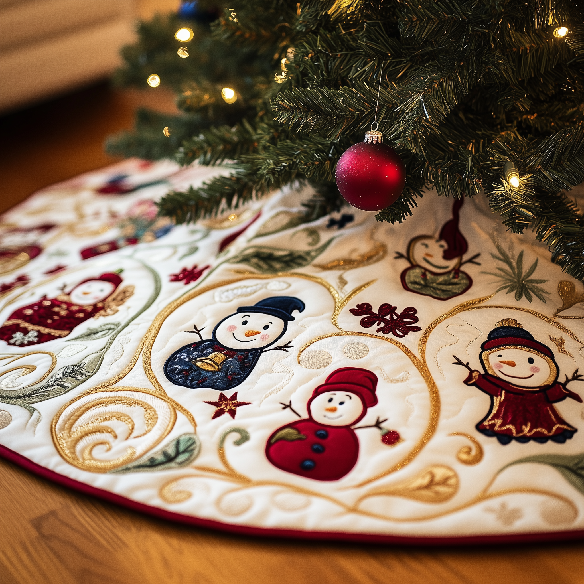 Jolly Snowman Quilted Tree Skirt Xmas Tree Base Cover Decorations The Snowman Christmas Gifts