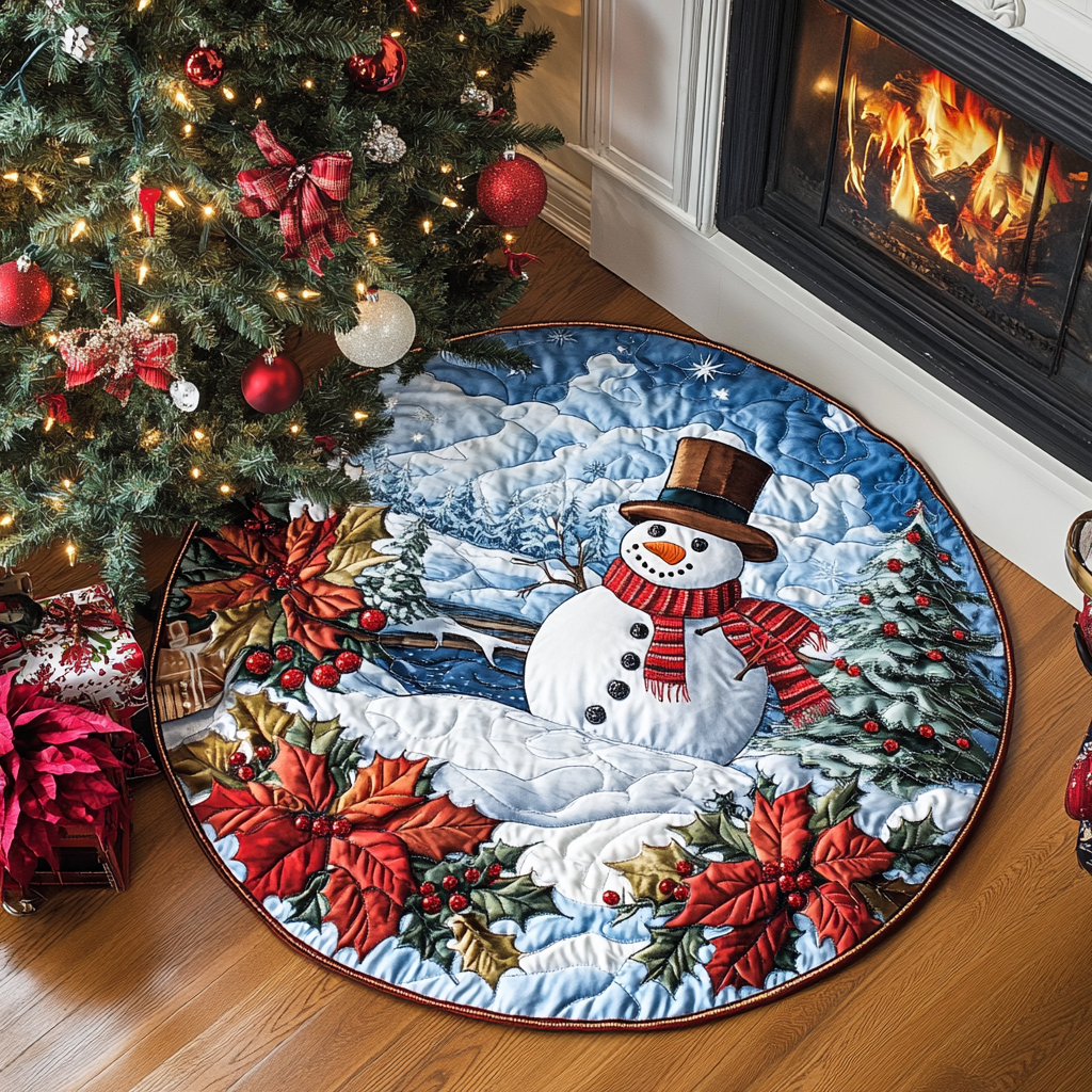 Jolly Snowman Xmas Quilted Round Mat Entrance Way Ideas Nice Secret Santa Gifts
