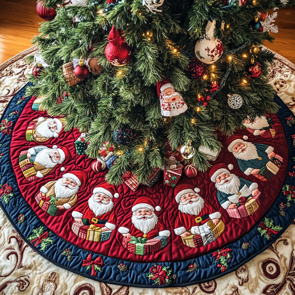 Jolly St Nick Christmas Quilted Tree Skirt Christmas Tree Base Cover Christmas Gifts For A Household