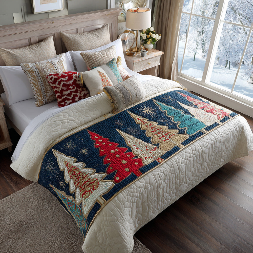 Jolly Trees Quilted Bed Runner Christmas Bed Runner Family Xmas Present Ideas