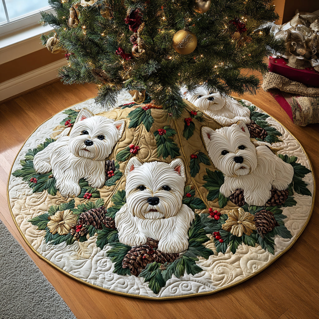 Jolly Westie Holiday Quilted Christmas Tree Skirt Exclusive Christmas Tree Skirt Merch Collection