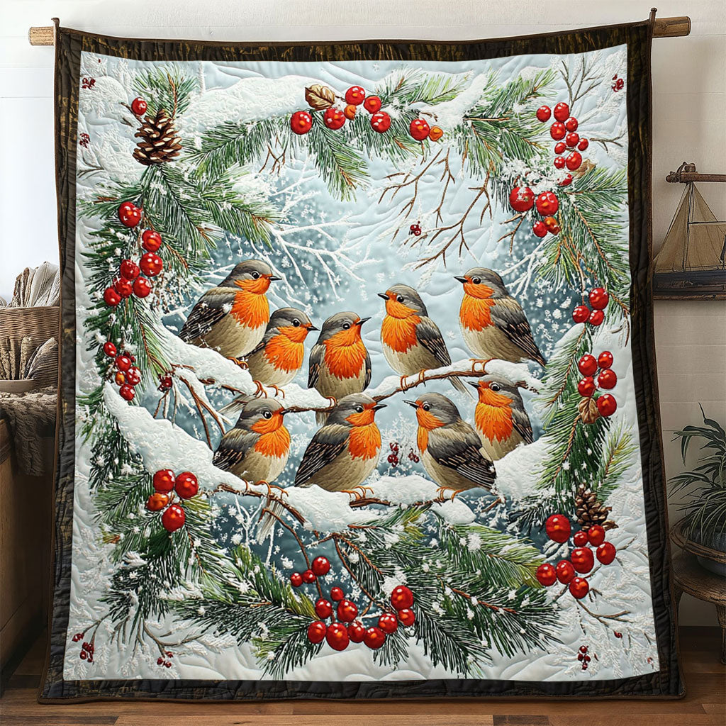 Jolly Winter European Robin Quilt Blanket Christmas Throw Blanket Christmas Presents For Bird Lovers
