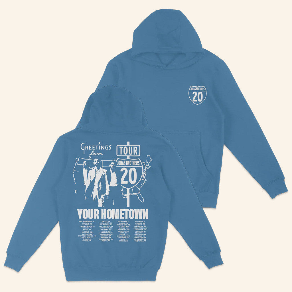 Jonas Brothers Merch Greetings From Your Hometown Tour Blue Hoodie Him Gifts Jonas Brothers Merch Greetings From Your Hometown Tour Blue Hoodie Him Gifts