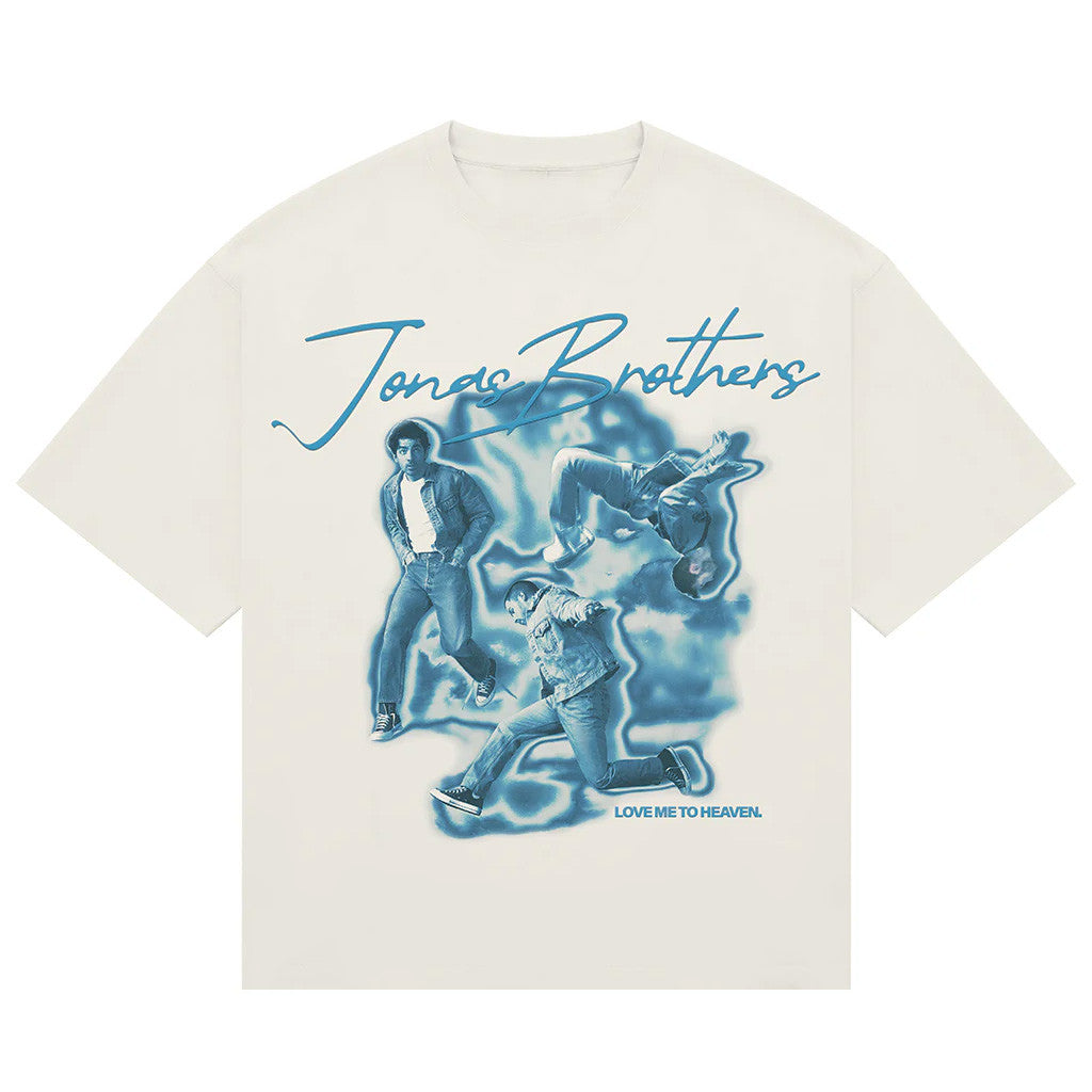 Jonas Brothers Merch Love Me To Heaven Blue Airbrush T-Shirt Gifts For Pop Band Fans