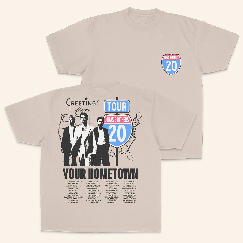 Jonas Brothers Tour Merch 2025 Greeting's From Your Hometown Route 20 Tour T-Shirt Fans Gifts Jonas Brothers Tour Merch 2025 Greeting's From Your Hometown Route 20 Tour T-Shirt Fans Gifts
