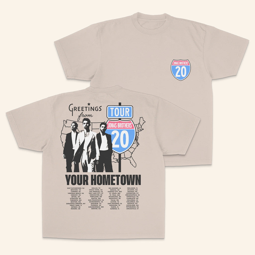 Jonas Brothers Tour Merch Greeting's From Your Hometown Route 20 Tour T-Shirt Fans Gifts Jonas Brothers Tour Merch Greeting's From Your Hometown Route 20 Tour T-Shirt Fans Gifts