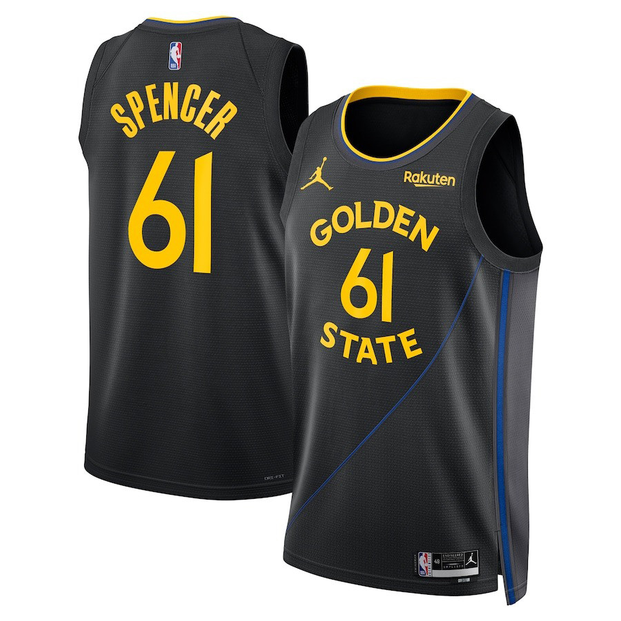 Jordan Pat Spencer Black Golden State Warriors Badge Swingman Player Jersey Gifts For Him