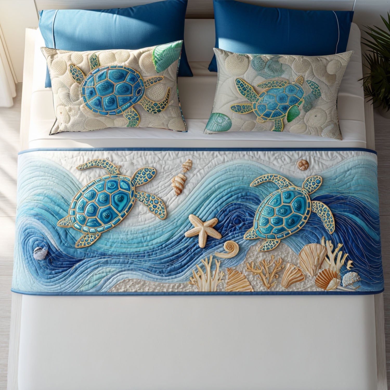 Journey Within Quilted Bed Runner Cute Room Decor Gifts For Sea Turtle Lovers