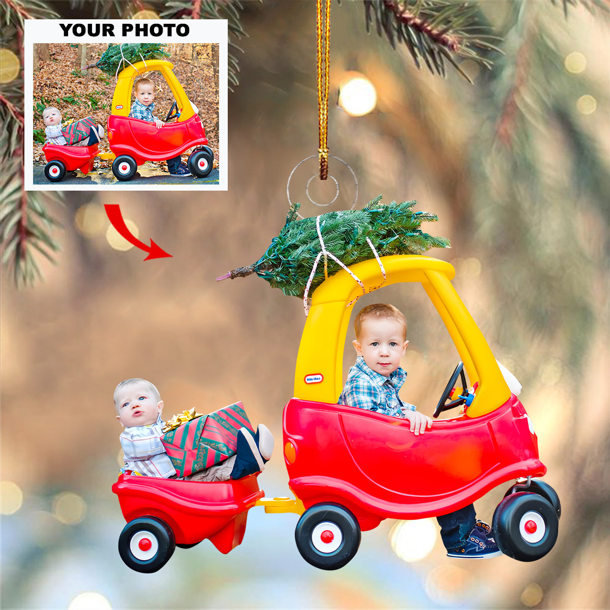 Joy On Wheels Personalized Photo Mica Ornament Christmas Gift For Baby Family Members