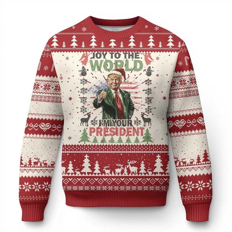 Joy To The World I'm Your President Ugly Holiday Sweater Meme Trump Funny Jumper Xmas Gifts