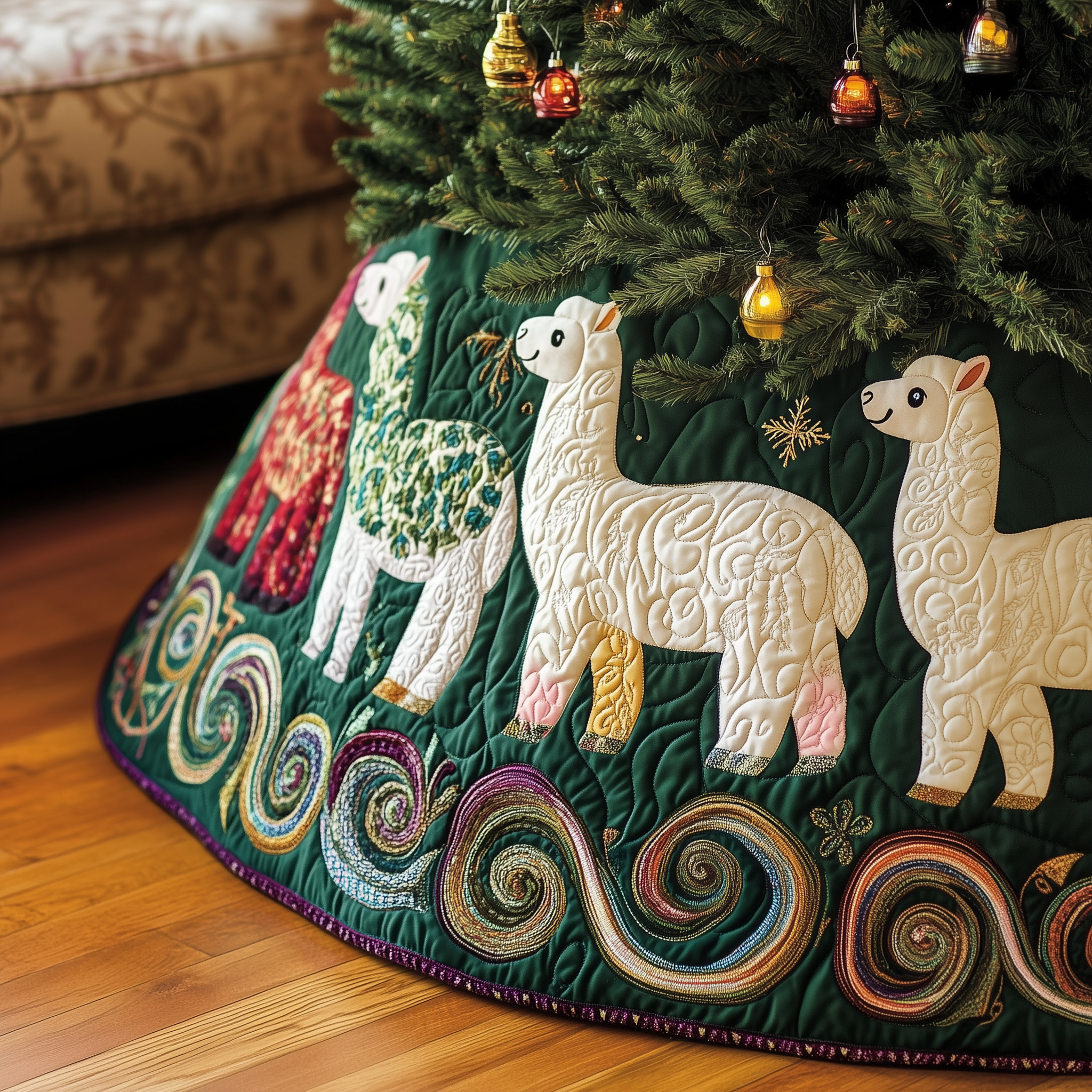 Joyful Alpaca Quilted Tree Skirt Christmas Tree Base Cover Inexpensive Christmas Gifts For Family