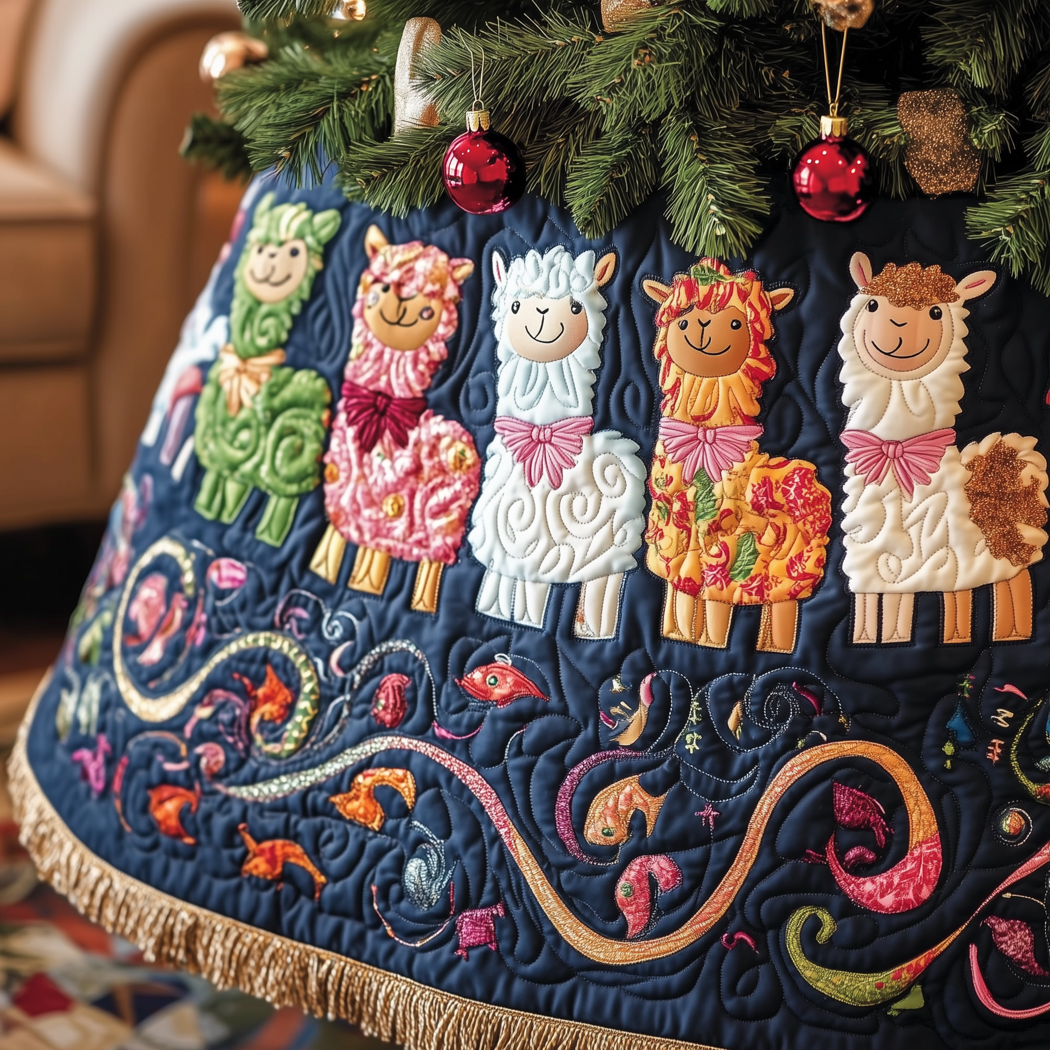 Joyful Alpaca Quilted Tree Skirt Small Christmas Tree Skirt Best Christmas Gifts For New Moms