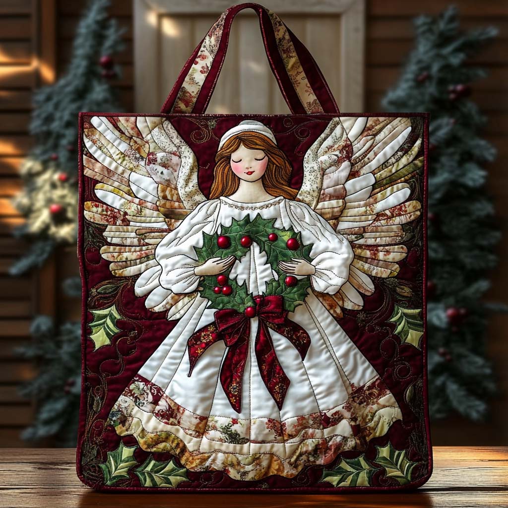 Joyful Angel Wreath Quilted Tote Bag Christian Christmas Gifts For Friends