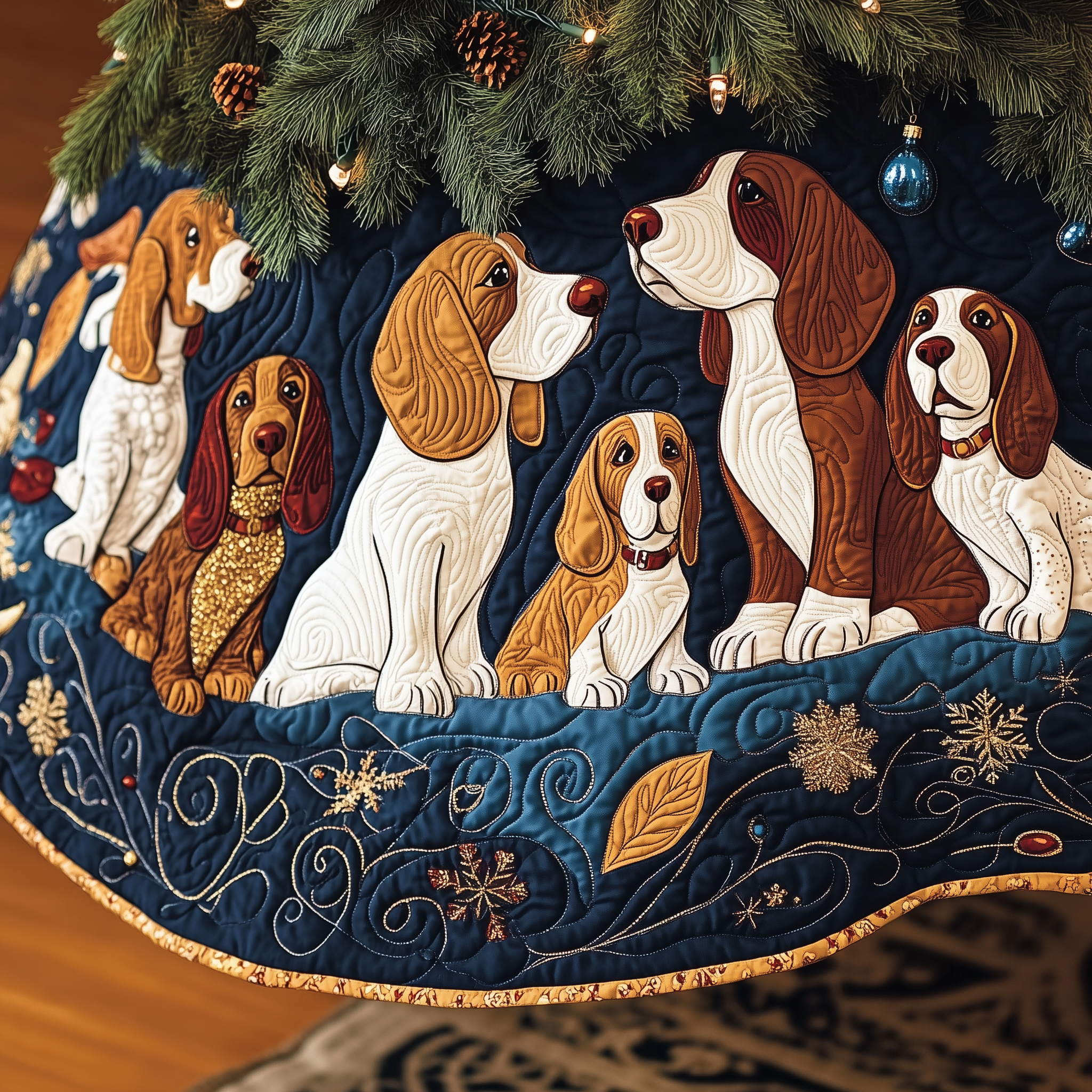 Joyful Basset Hound Quilted Tree Skirt Best Gift Merch For Him