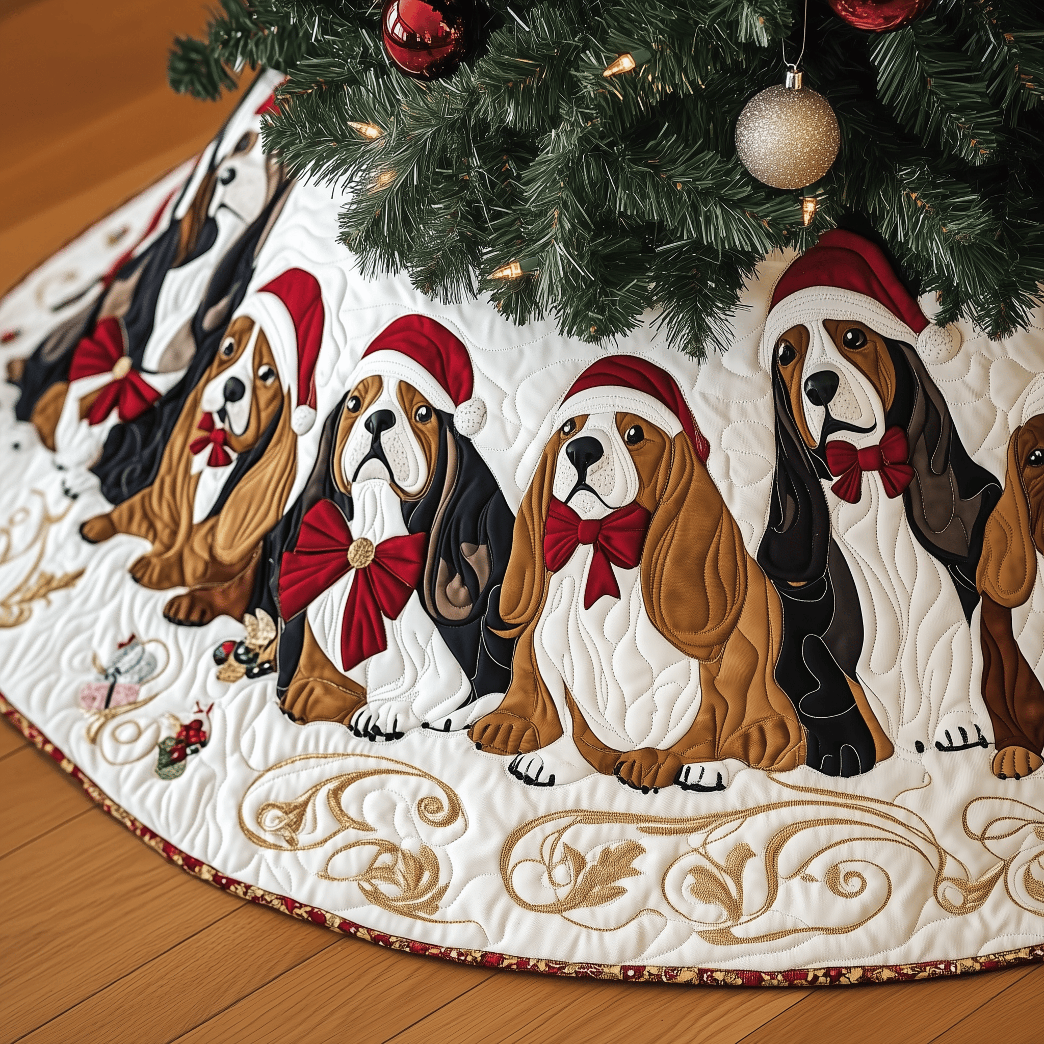 Joyful Basset Hound Quilted Tree Skirt Christmas Tree Skirt Nanna Gifts For Christmas
