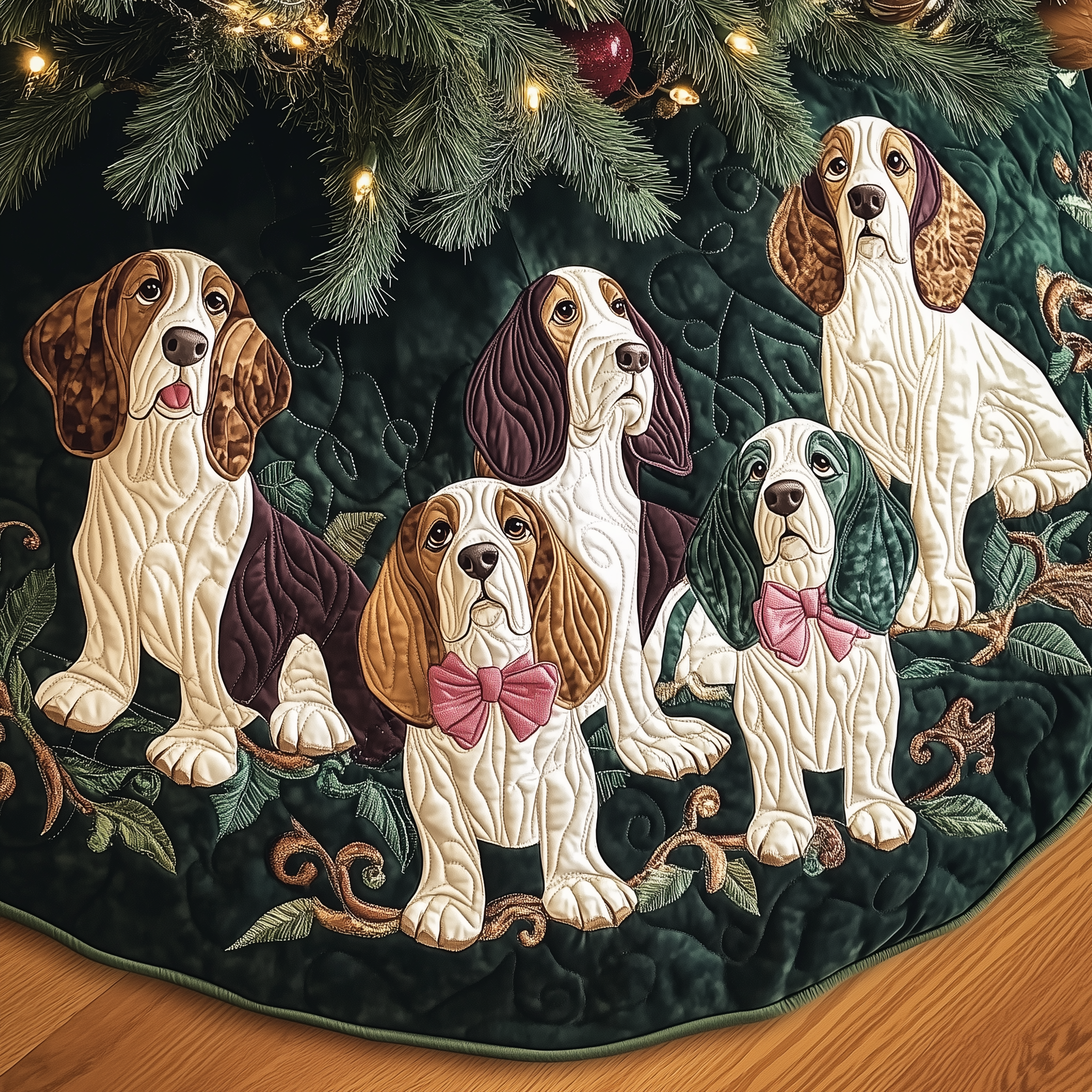 Joyful Basset Hound Quilted Tree Skirt Thoughtful Gift Merch For Dad