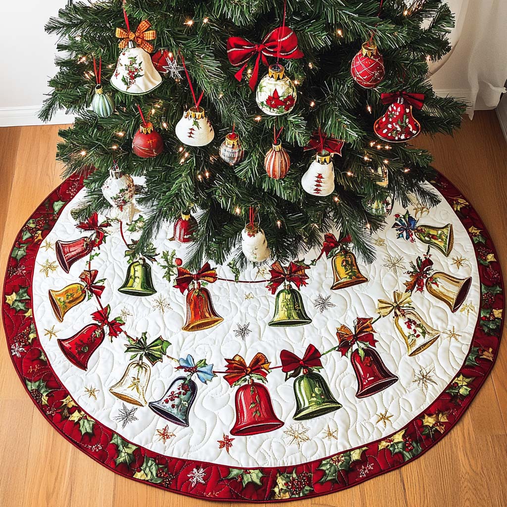 Joyful Bells Christmas Quilted Tree Skirt Christmas Tree Decor