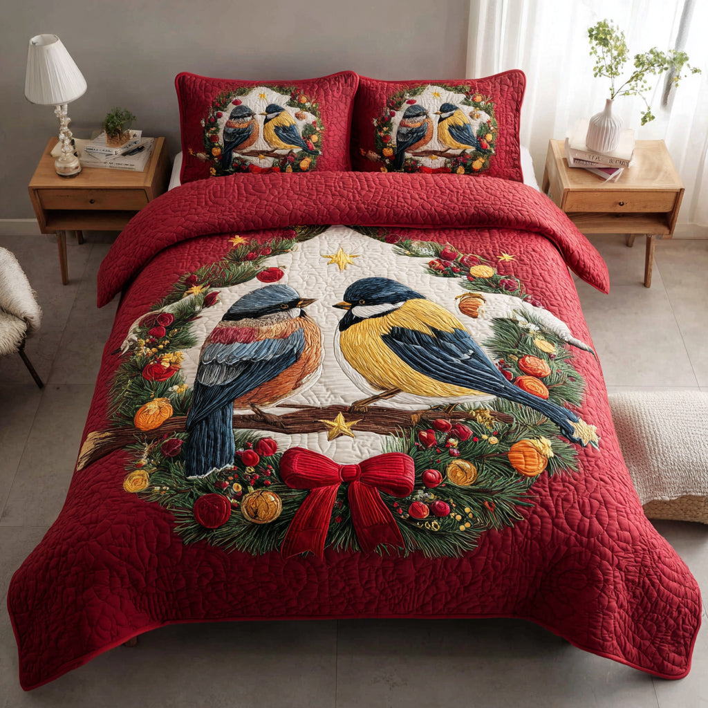 Joyful Bird Christmas Quilted Bedding Set Xmas Duvet Sets Christmas Presents For Wife