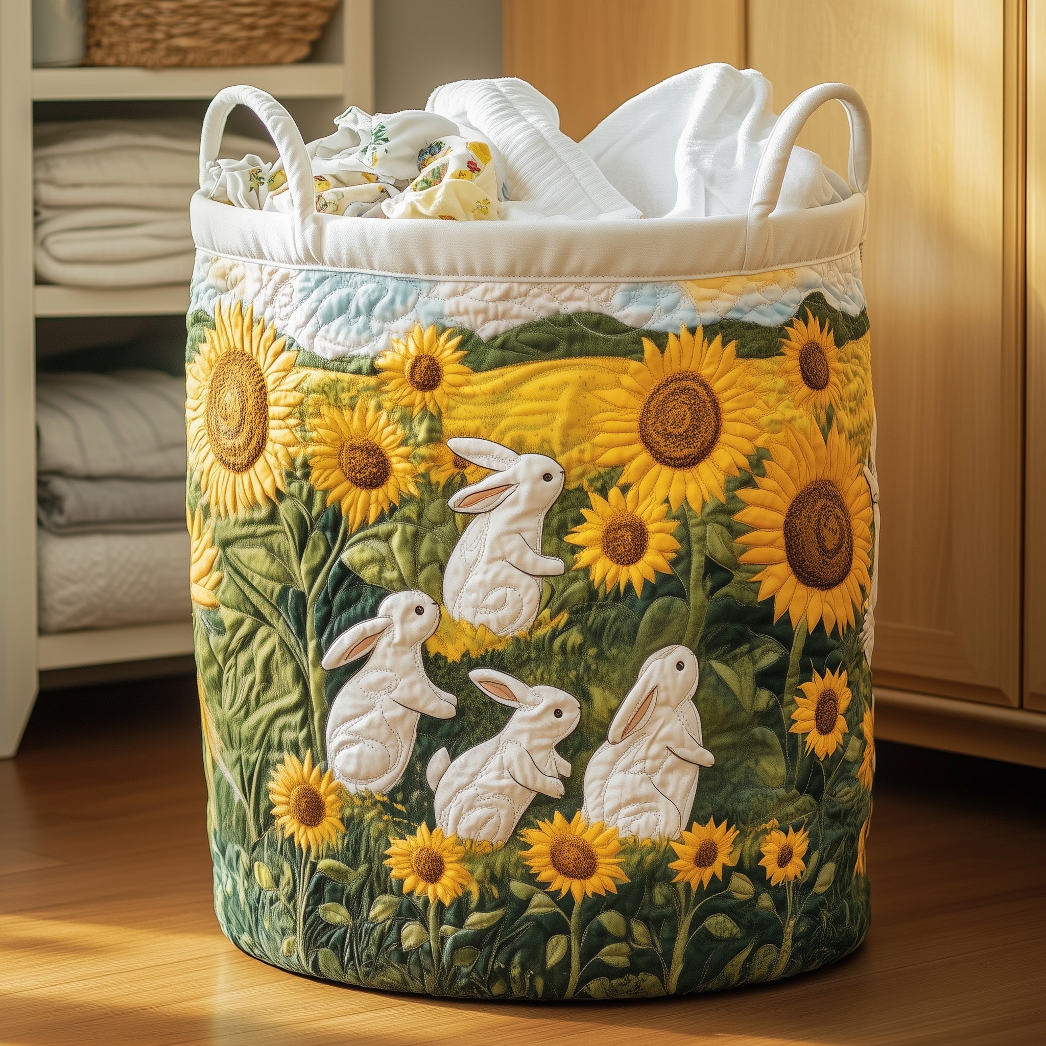 Joyful Bunnies Quilted Laundry Basket Bunny Rabbit Presents