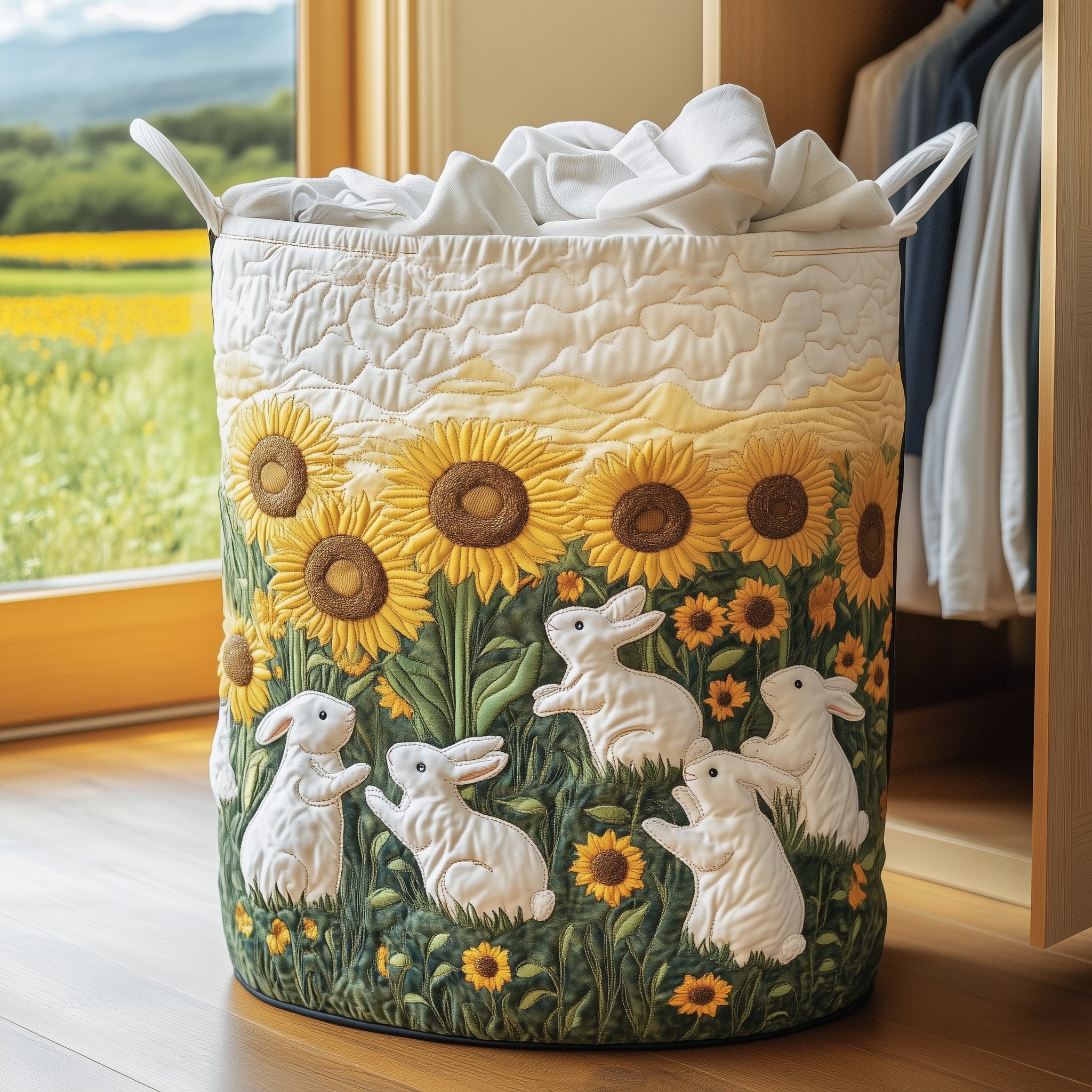 Joyful Bunnies Quilted Laundry Basket Gifts For Bunny Lovers