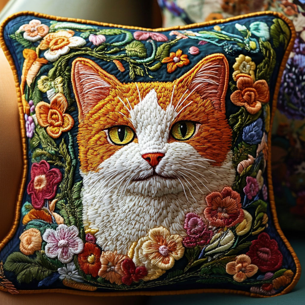 Joyful Cat Beauty Quilted Pillow Case Home Decor Pillow Covers Presents For Cat Owners
