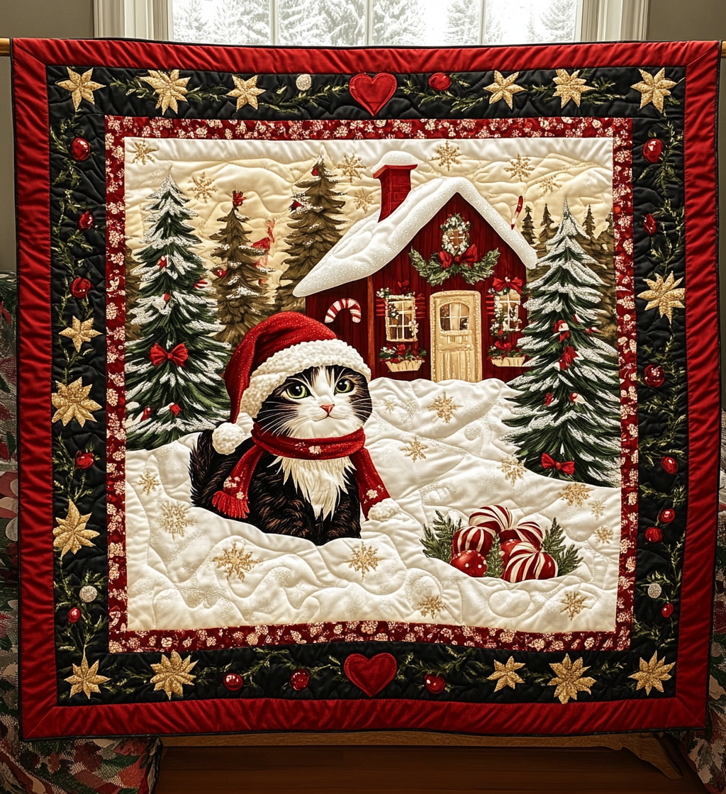Joyful Cat Quilted Blanket Novelty Gifts For Cat Lovers