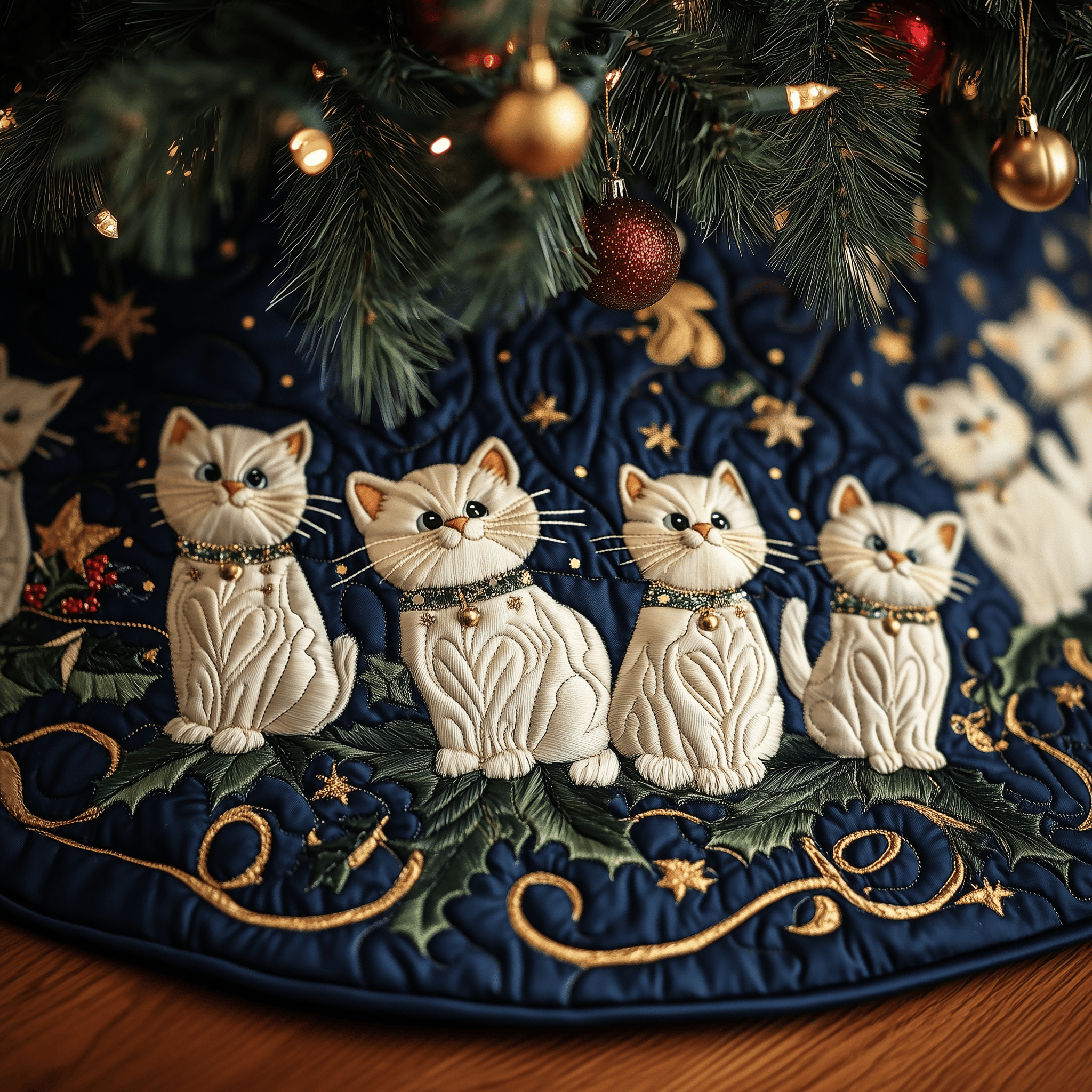 Joyful Cat Quilted Tree Skirt Best Cat Christmas Decorations Kitten Present Ideas