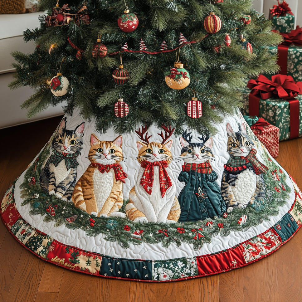 Joyful Cat Quilted Tree Skirt Heartfelt Gift Merch For Mom