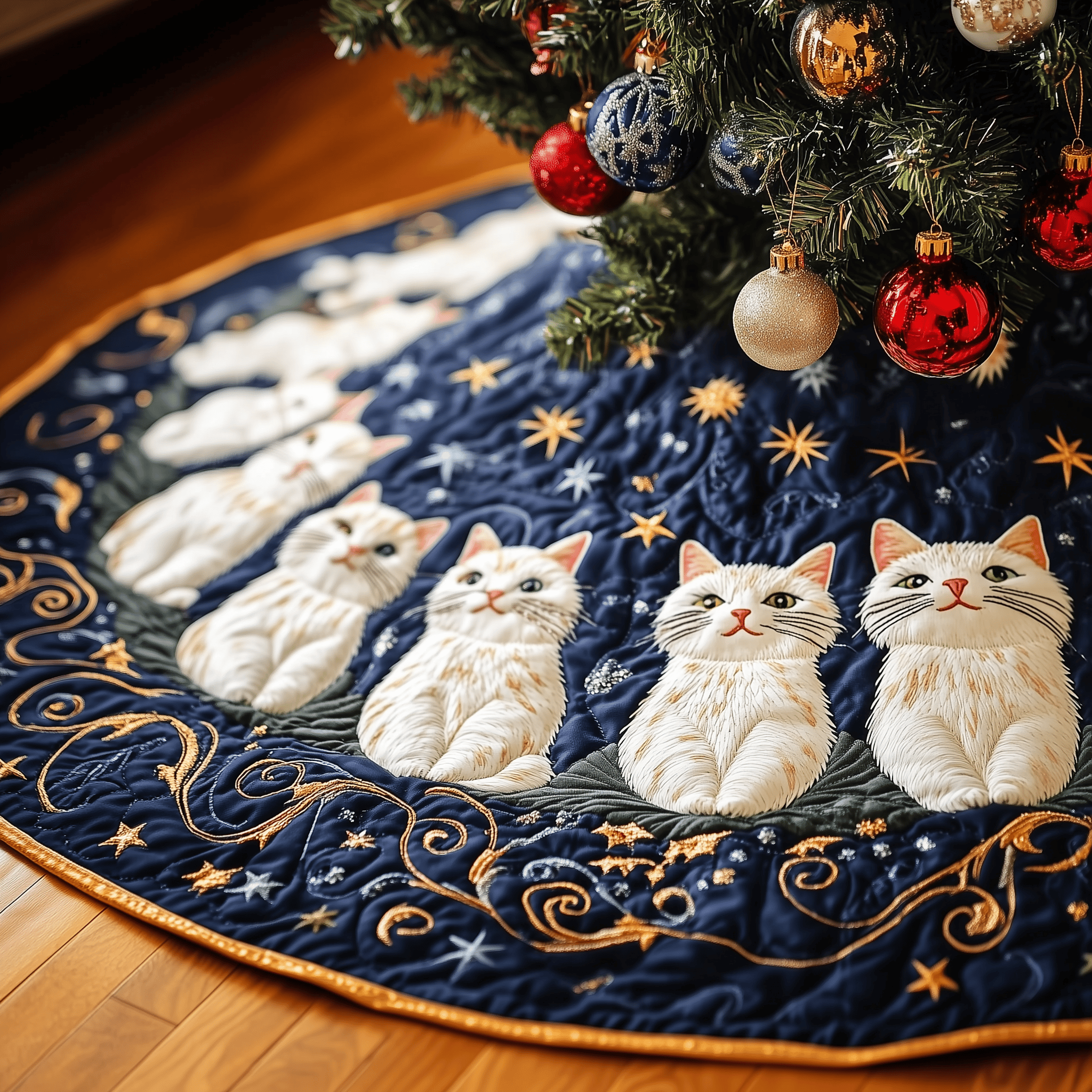 Joyful Cat Quilted Tree Skirt Indoor Xmas Decorations Things To Get Your Cat For Christmas