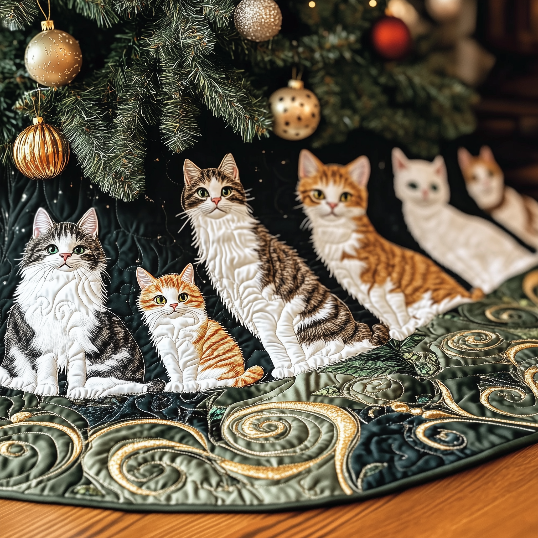 Joyful Cat Quilted Tree Skirt Joyful Home Merch Collection
