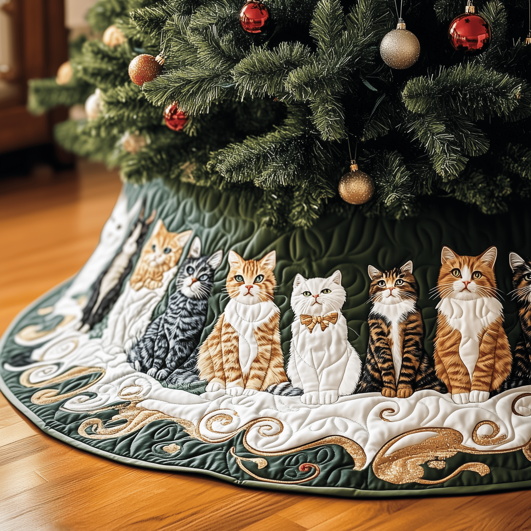 Joyful Cat Quilted Tree Skirt Pretty Christmas Tree Skirt Christmas Gift For Parents In Law