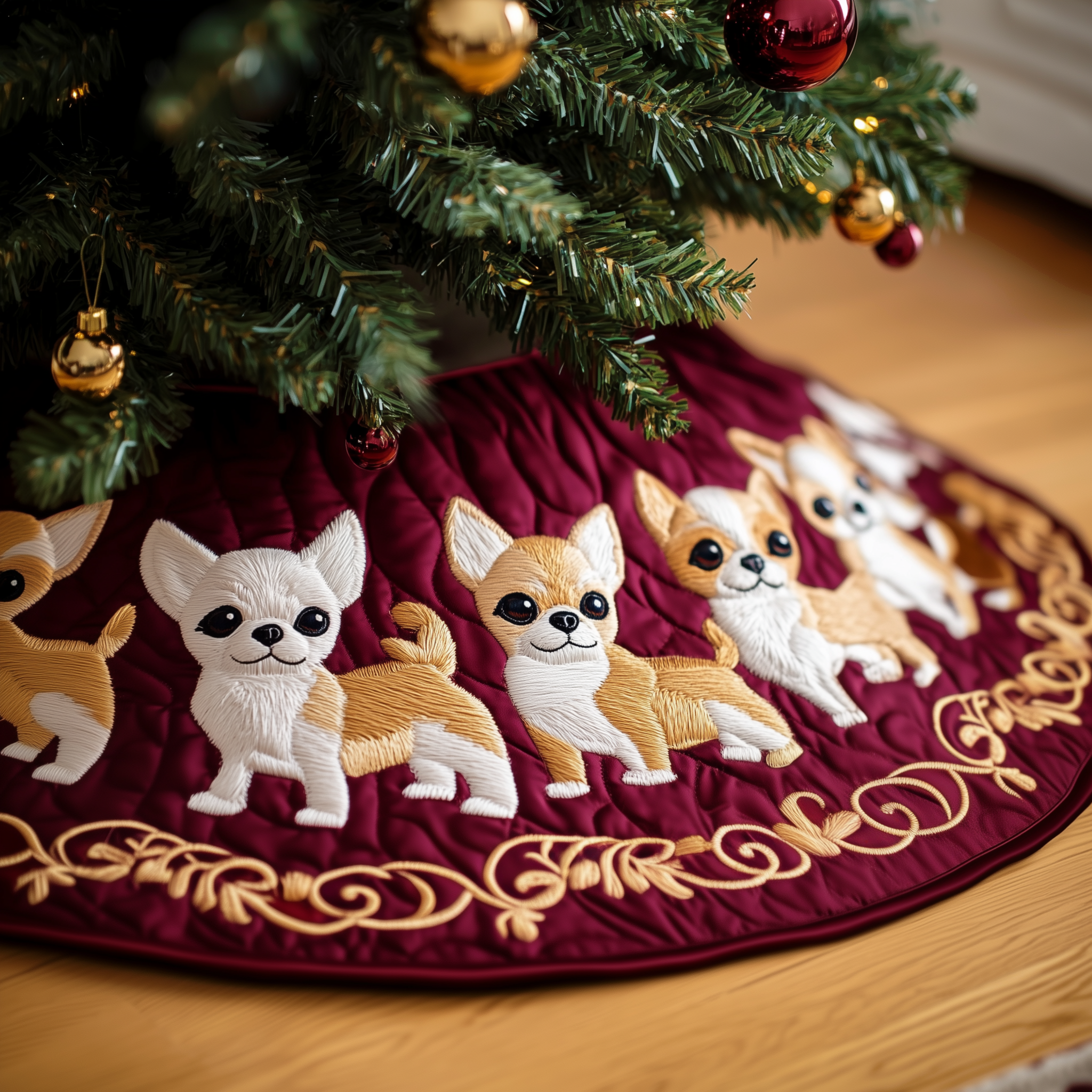 Joyful Christmas Chihuahua Quilted Tree Skirt Best New Year Gift Merch