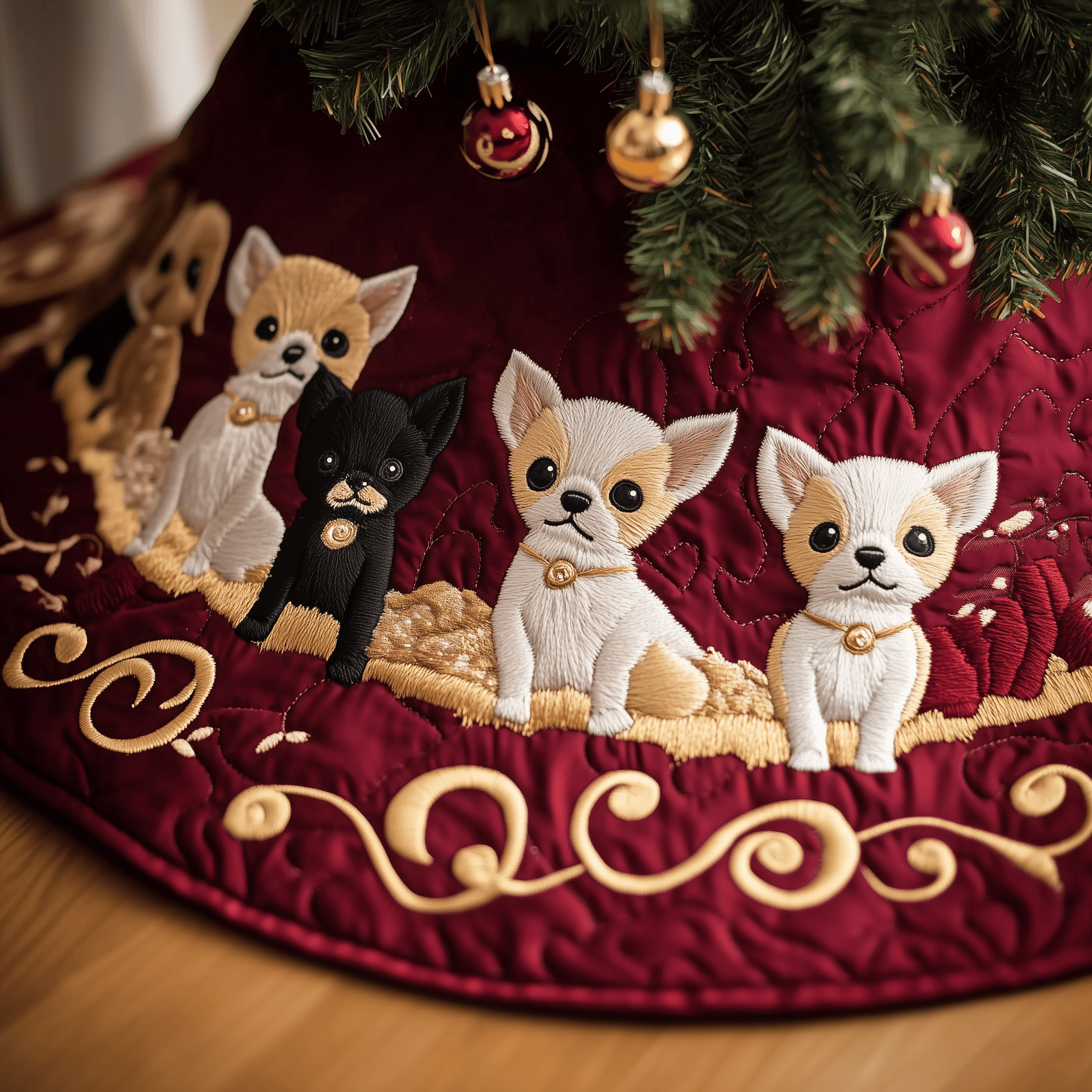 Joyful Christmas Chihuahua Quilted Tree Skirt Christmas Tree Skirt Christmas Gift Baskets For Families