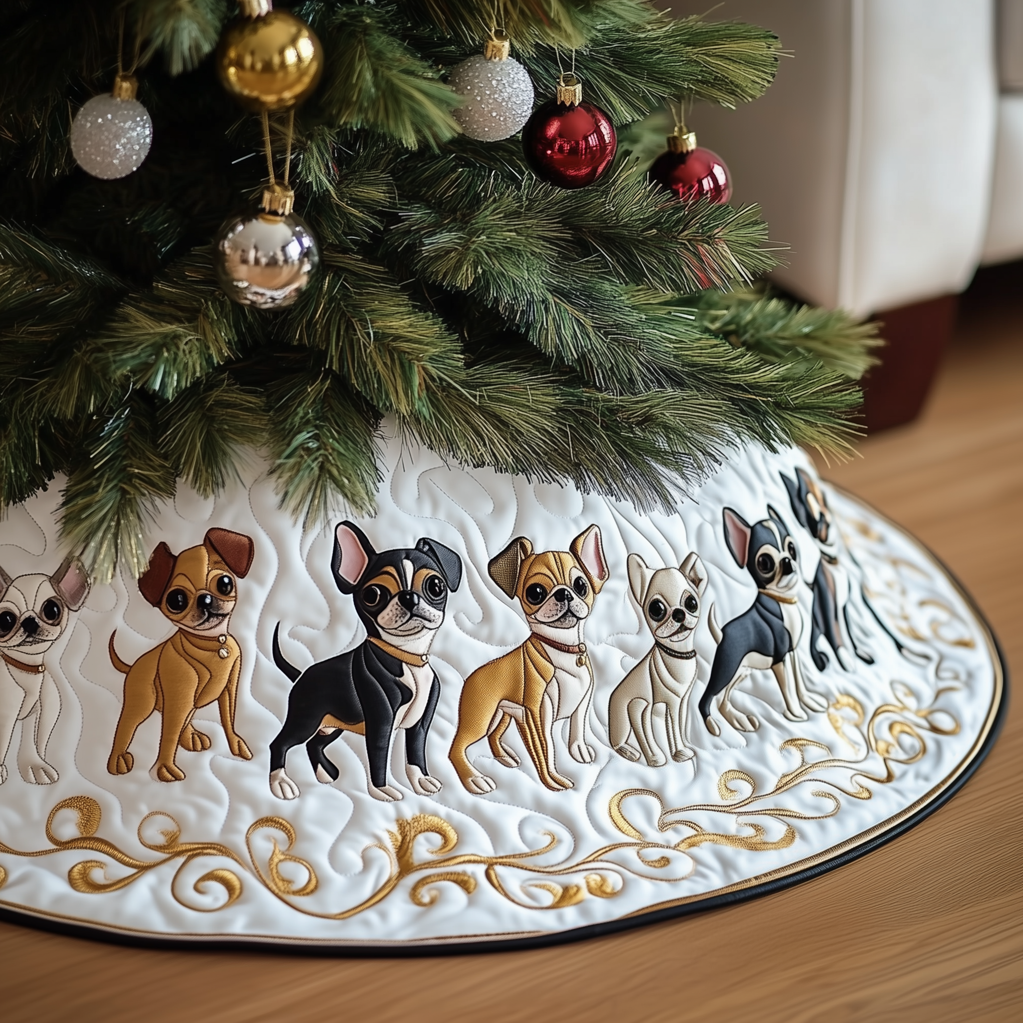 Joyful Christmas Chihuahua Quilted Tree Skirt Cozy Tree Skirt For Holiday Decor
