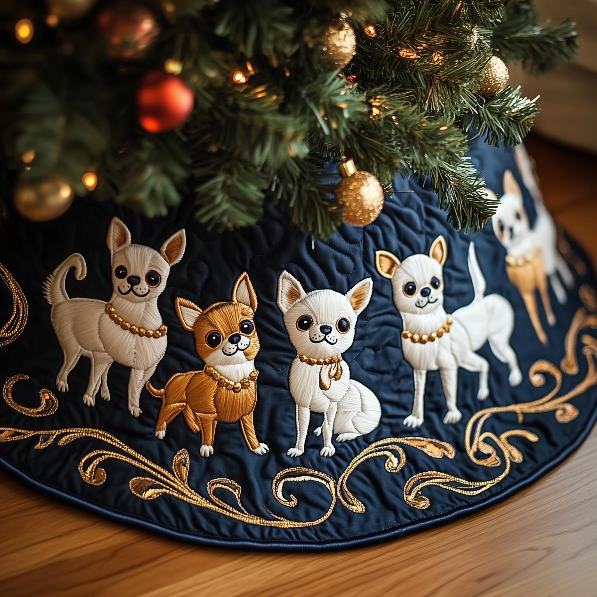 Joyful Christmas Chihuahua Quilted Tree Skirt Holiday Gift Merch