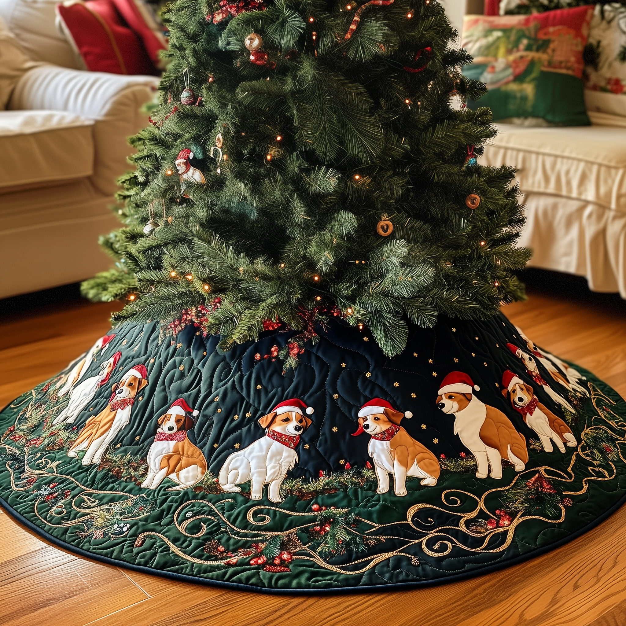 Joyful Christmas Corgi Quilted Tree Skirt Joyful Holiday Season Gift Merch
