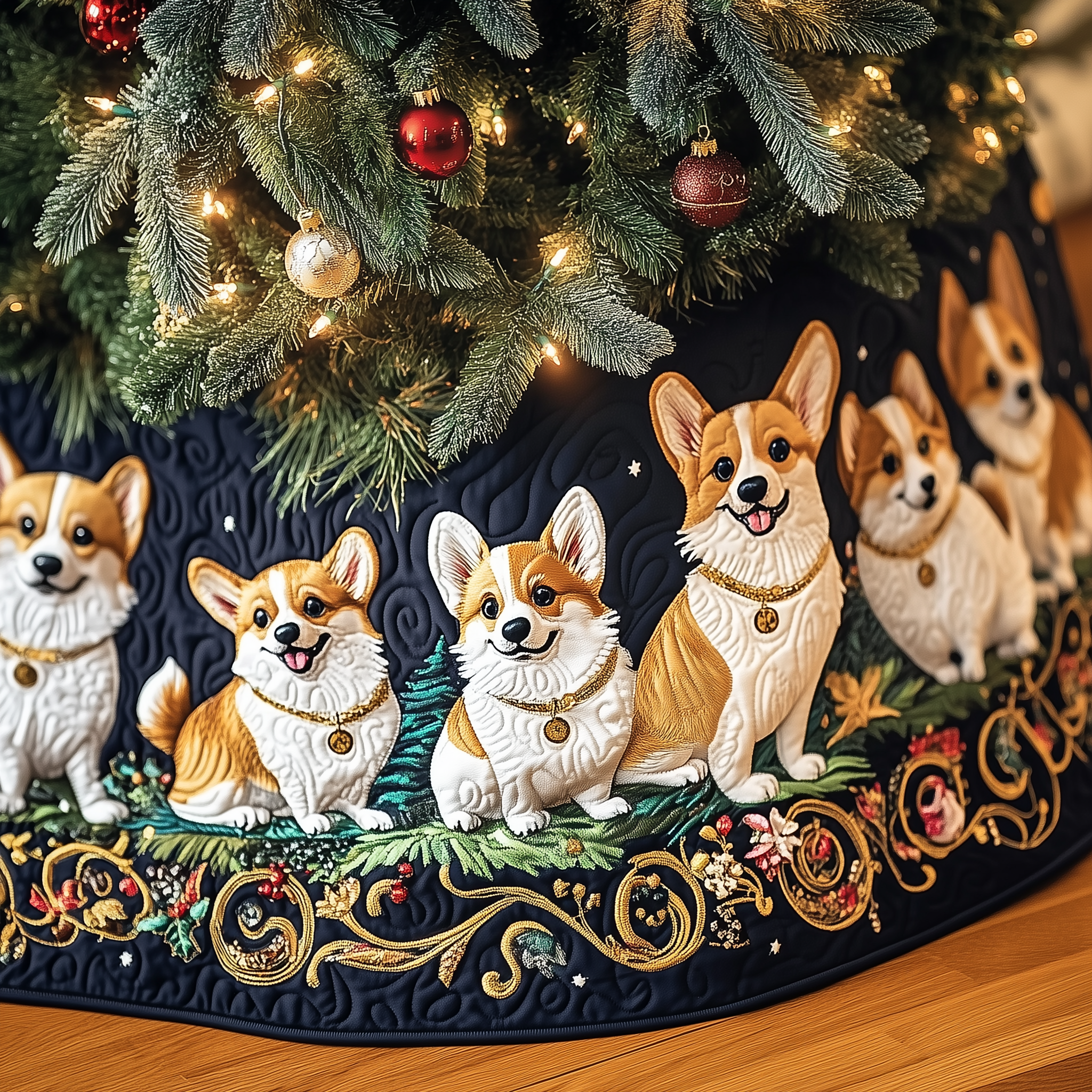 Joyful Christmas Corgi Quilted Tree Skirt Meaningful Anniversary Gift Merch