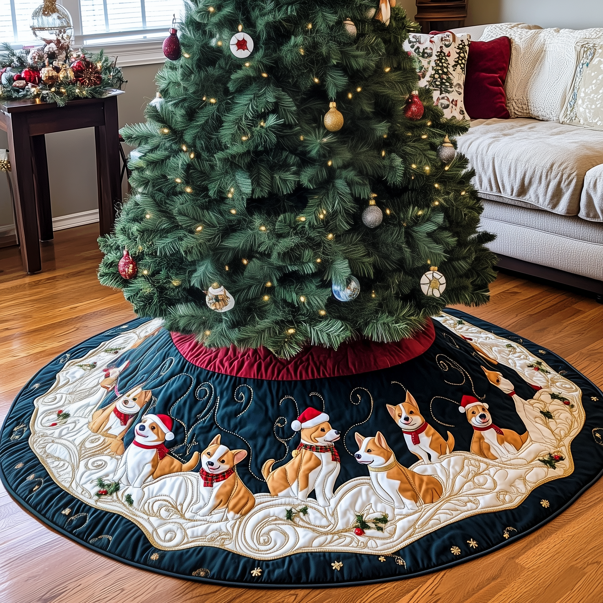 Joyful Christmas Corgi Quilted Tree Skirt Memorable Graduation Gift Merch