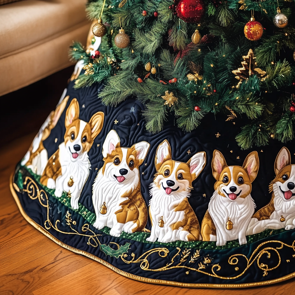 Joyful Christmas Corgi Quilted Tree Skirt Perfect Gift Merch For Her