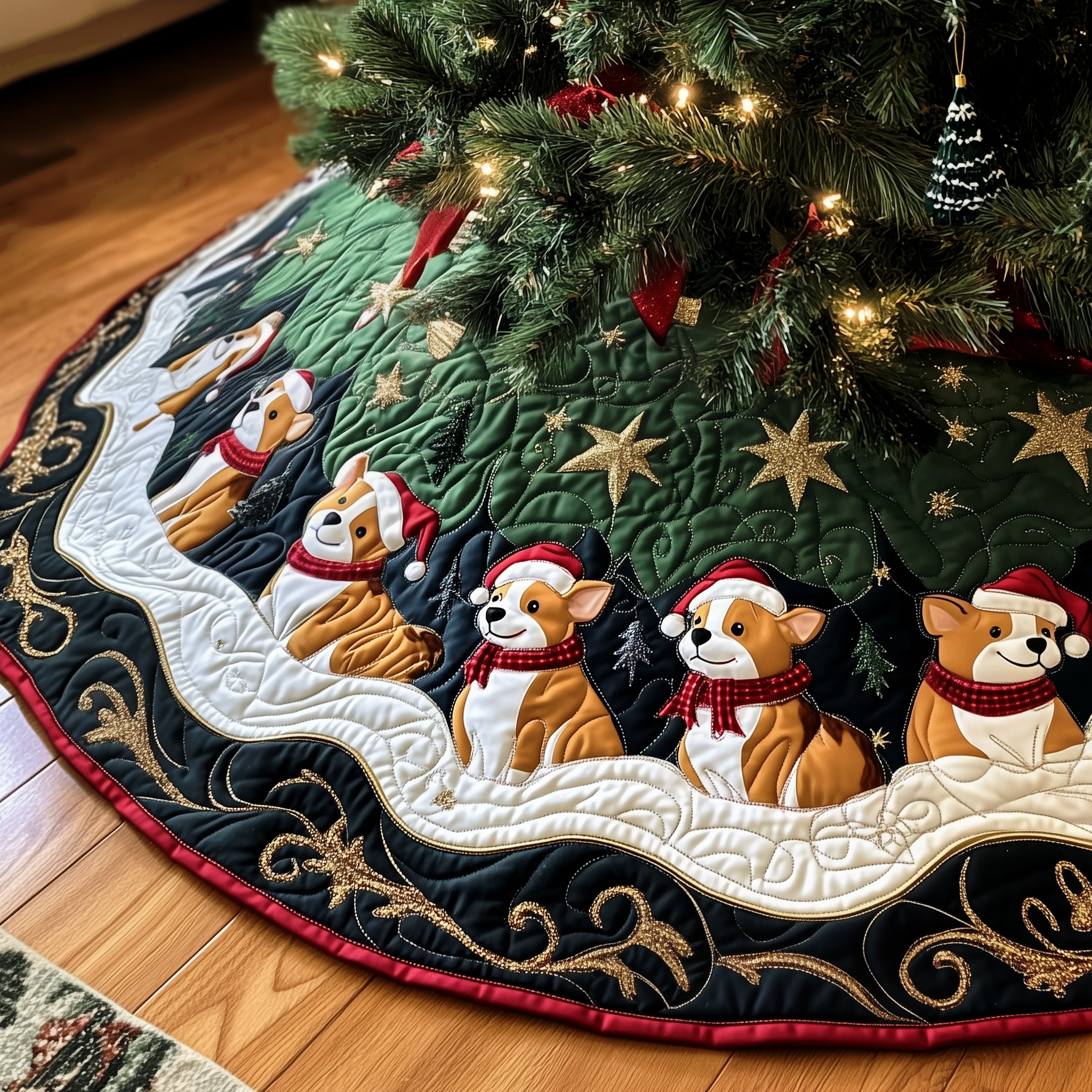 Joyful Christmas Corgi Quilted Tree Skirt Special Birthday Gift Merch