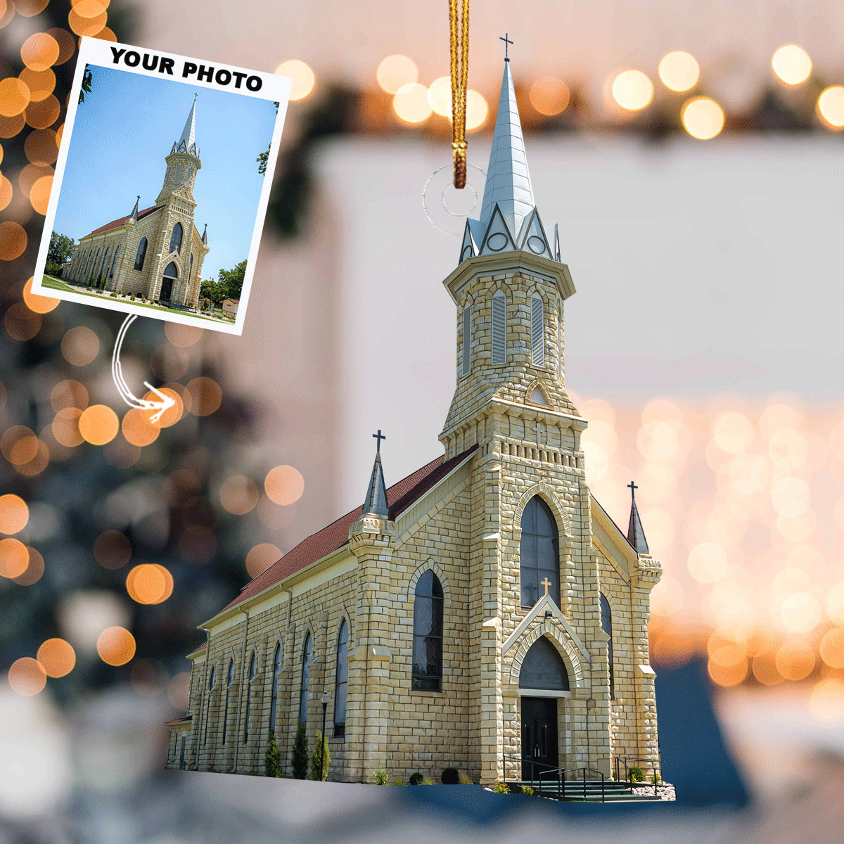 Joyful Church Bells Personalized Photo Mica Ornament Christmas Gift For Family Family