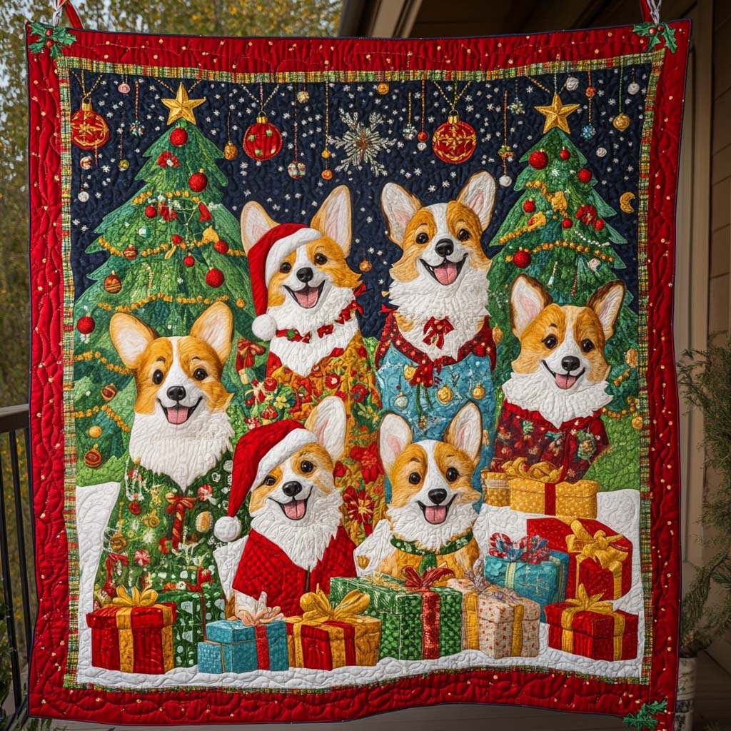 Joyful Corgi Celebration Quilted Blanket Dog And Owner Gift Ideas