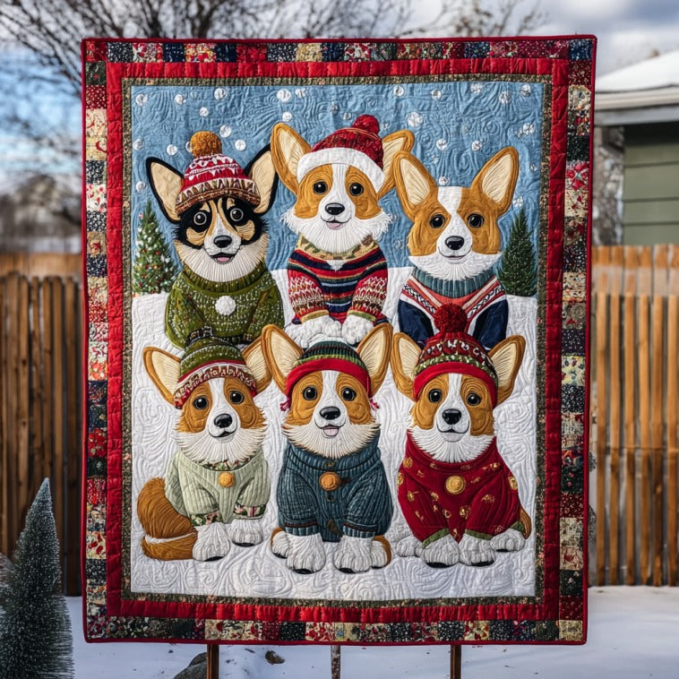 Joyful Corgi Quilt Perfect Holiday Gift for Blanket Lovers