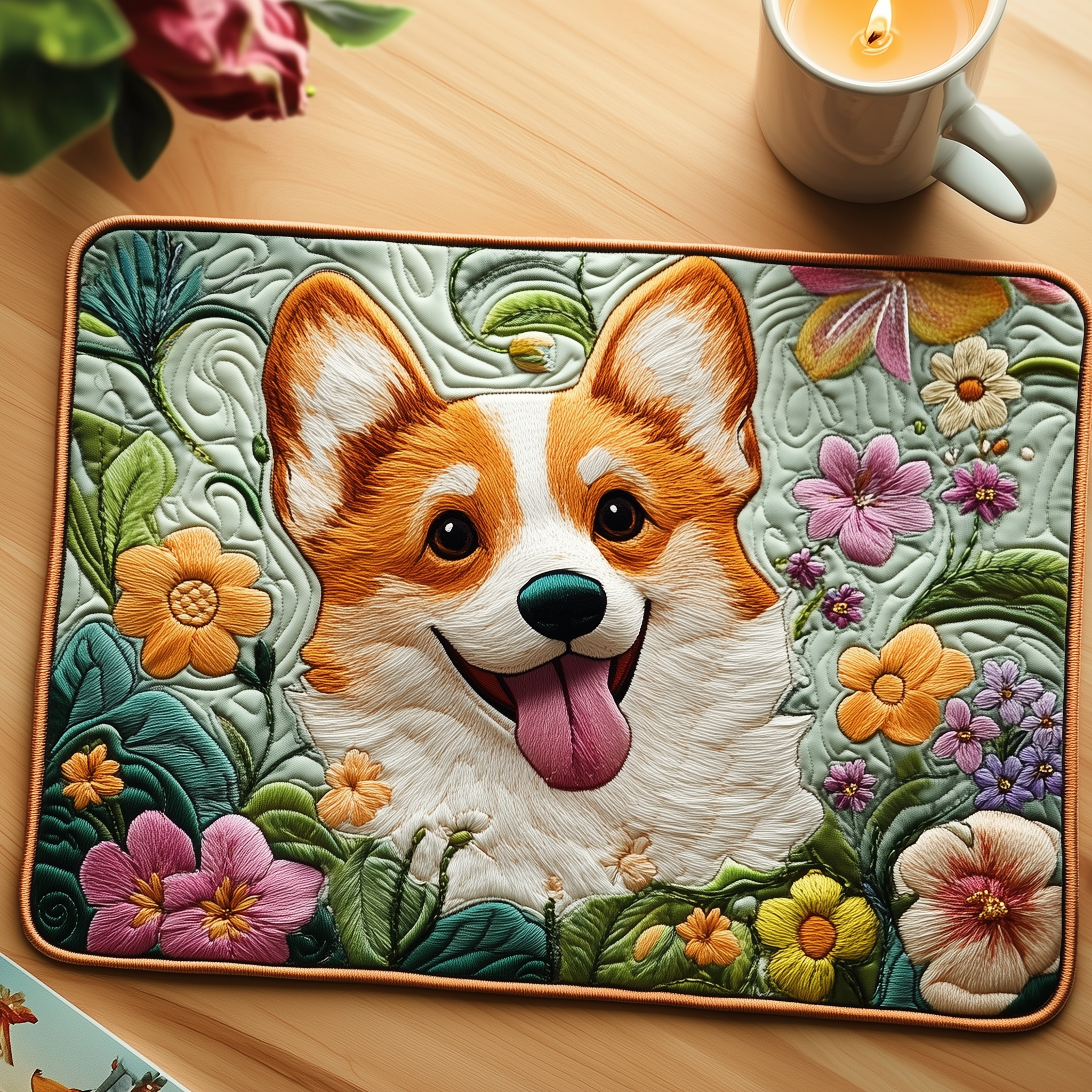 Joyful Corgi Quilted Placemat Cute Xmas Corgi Merchandise Corgi Themed Gifts Christmas