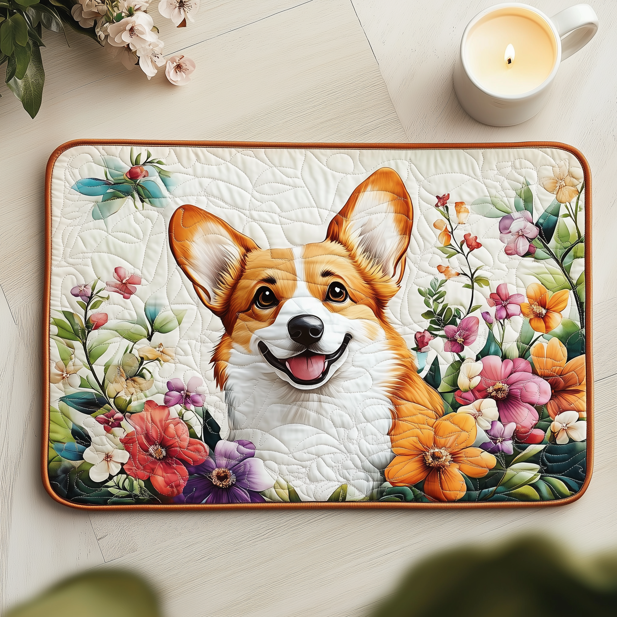 Joyful Corgi Quilted Placemat Xmas Holiday Placemat Christmas Corgi Gifts Dog Lovers Onwers