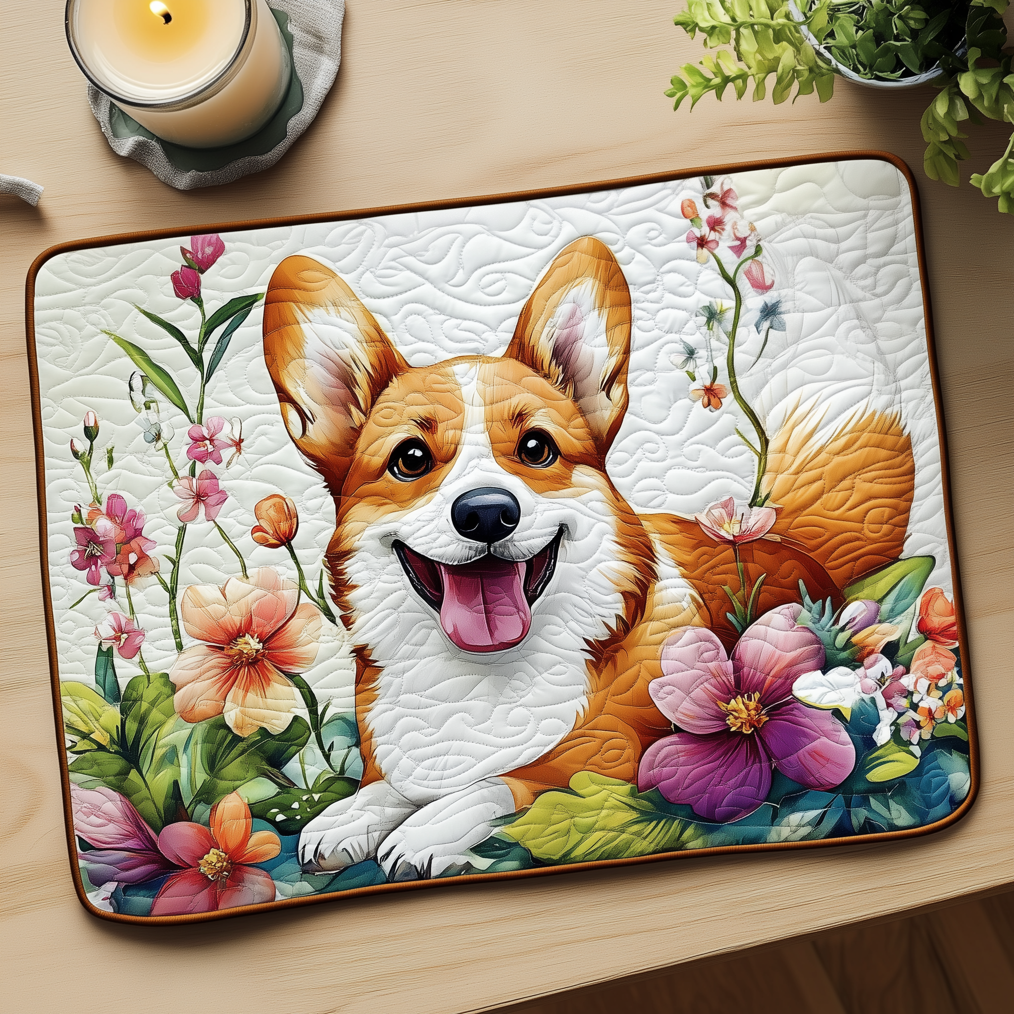 Joyful Corgi Quilted Placemat Xmas Holiday Placemat Christmas Corgi Gifts For Him Her