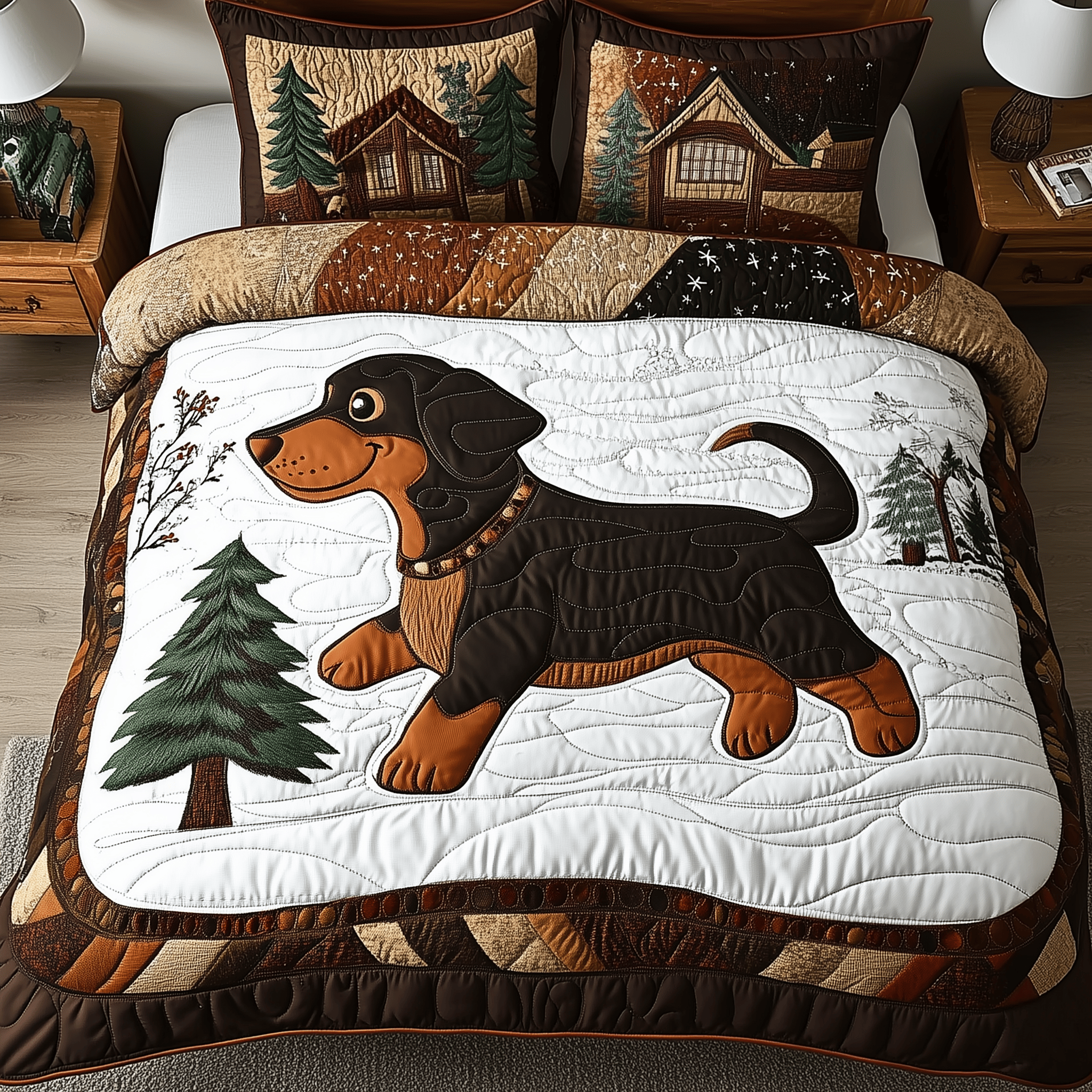 Joyful Dachshund Quilted Bedding Set Dachshund Christmas Decorations